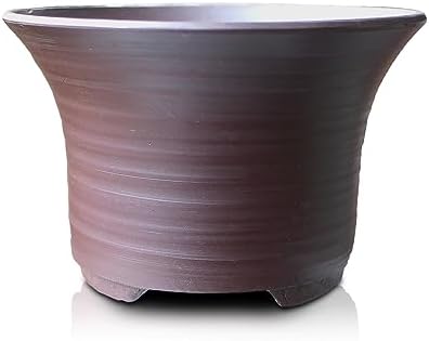 Bonsai Pot Round Striped Pattern Shi-dei (Purple mud) Yokkaichi Banko-Yaki deep Type Ceramic Wildflowers houseplants Agave Baby Bonsai Cactus Miscellaneous Pine and Oak 4.4” Small by Unknown