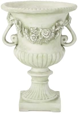 White Outdoor Urn Planter, Antique Elegant Style, Magnesium Oxide Large Urn Planter Outdoor with Drainage Hole for Garden, Patio & Entryway, 24" H by Unknown