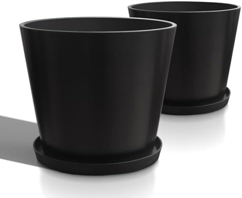 Heyzier Wide Planters for Outdoor Plants, Extra Large Indoor Flower Pots for Garden, Front Porch, Patio - Round Resin Planter Set of 2 (Black, 20" D x 16" H) by Heyzier