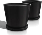 Heyzier Wide Planters for Outdoor Plants, Extra Large Indoor Flower Pots for Garden, Front Porch, Patio - Round Resin Planter Set of 2 (Black, 20" D x 16" H) by Heyzier