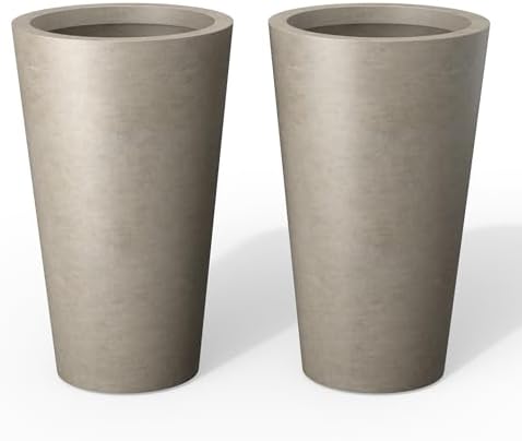 Kante 2-Pack All-Weather 15.8" H Round Tapered Weathered Concrete Planters by Unknown