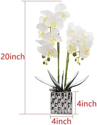 LISU Artificial Orchids, Silver Vases, Home Decoration Flower Arrangements, Fake Flowers in Vases. (C:White) - Image 7