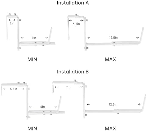 Y&M 4 Pcs Deck Railing Adjustable Planter Box Brackets (6 to 12.5 in), Universal Heavy Duty Iron Flower Box Brackets Wall Mounting Hooks for Fences, Patio, and Garden - White (Patent Registered) - Image 5