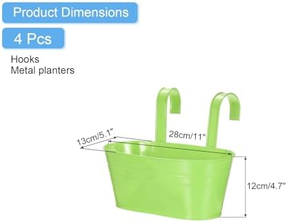 uxcell Rail Planter for Outdoor Plants, 4 Pcs 11" Iron Wall Hanging Planters Fence Railing Balcony Planters with Drainage Holes and Detachable Hooks, Light Green - Image 2