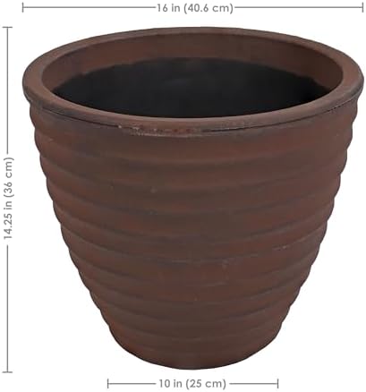 Sunnydaze Ribbed 16-Inch Double-Walled Outdoor Plant Pot - Rust - Image 3