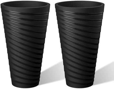 Kante Set of 2 Black Plastic Round Planters 29" Tall Home & Outdoor by Unknown