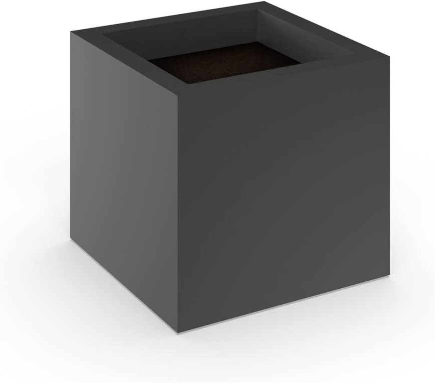 Modern Square Fiberglass Planter 18" x 18" x 18"- Black Matte by Unknown