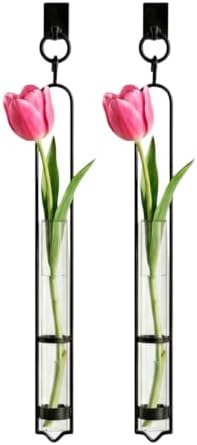COURONNE CO. 16" Florence Hanging Tube Vase with Wall Hook, Clear Pack of 2 - Image 5