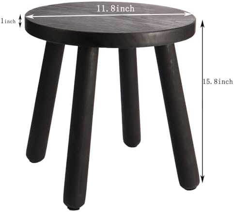 Round Solid Wooden Stool,Plant Stand,Step Stool,Black,15.8" H - Image 3