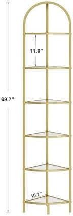 Homhedy 6-Tier Gold Corner Shelf Stand, Metal Corner Bookshelf - Image 2