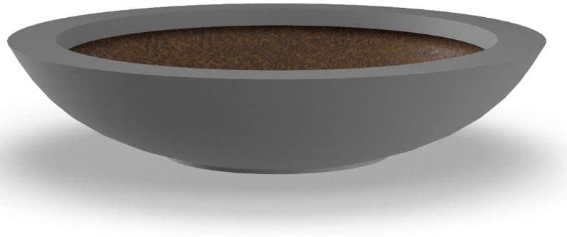 Modern Low Bowl Fiberglass Planter 18" Dia x 4" H, Dark Grey Matte by Unknown