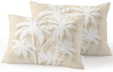 Tropical Palm Tree 12x20 Waterproof Outdoor Lumbar Pillows Set of 2 with Inserts, Vintage Beige Exotic Botanical Plants Patio Decorative Cushion Pillows for Outdoor Sofa Bench Porch Balcony by Hokiten