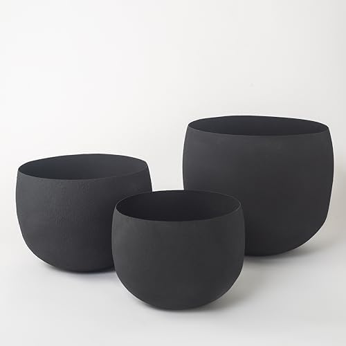 FAB HAB Eden Handmade Round Metal Planters in Midnight Finish – Set of 3 (13”, 15", 18”), Indoor/Outdoor, Lightweight with Drainage Holes - Image 2