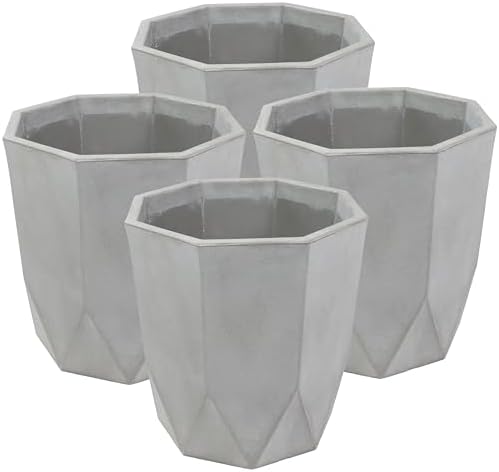 Sunnydaze Modern Faceted 14.75 in Polyresin Planter - Light Gray - Set of 4 - Image 4