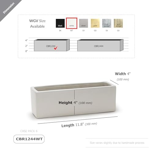 WGVI Long Rectangle Ceramic Planter Vase in White 12" x 4" x 4"H, Block Rectangular Terrarium Box Pot, Flower Arrangement, Table top Centerpiece, Home Decor Organization Storage Container, 1 Pc. - Image 2