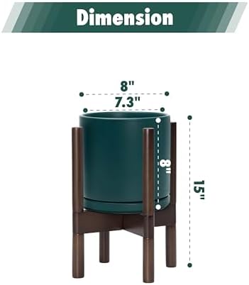 D'vine Dev Ceramic Pot with Walnut Wood Stand, Teal, 8 in, 55-B-Y-4 - Image 3