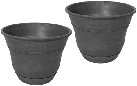 Bernini FirmaStone 15" Self-Watering Planters, Set of 2 – Durable Indoor/Outdoor Pots with Drainage Plug & Built-in Reservoir – Lightweight Garden Planters for Patio, Porch, Balcony (Black) by BerniniFountains