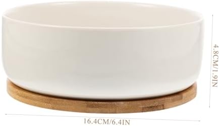 White Ceramic Succulent Pot with Tray and Bamboo Holder for Small Plants - Image 2