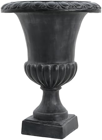 Christopher Knight Home Koma Patio Urn Planter, Mid-Century Modern Urn, Large Garden Pot, Floral Relief Design, MGO Outdoor Planter, Flower Urn with Drainage Hole for Backyard, Antique Black - Image 5