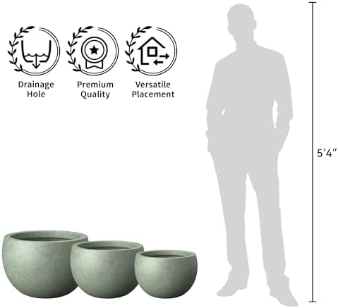 Kante Mint Green Concrete Planter 15.7" Dia All-Weather Round Accent Pot - Image 3