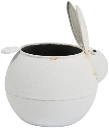 Rustic Metal Bunny Flower Pot, Distressed White Metal Rabbit Succulent Planter, Cute Planter Pot for Indoor Outdoor Home Garden Decor, Farmhouse Bunny Plant Holder - Image 7