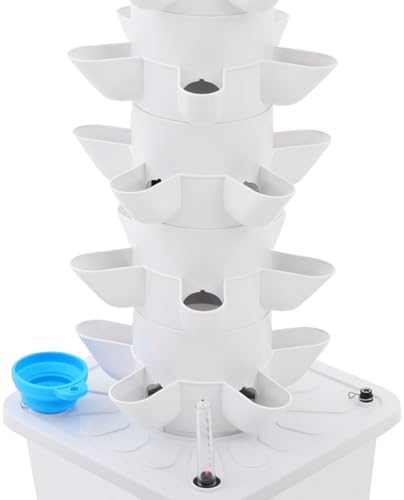 7-Tier Hydroponic Growing Tower, 35-Plant Indoor Gardening System w/Automatic Water Circulation, Vertical Aeroponic Tower Garden for Herbs, Vegetables, Fruits (White, 35-Plants) - Image 7