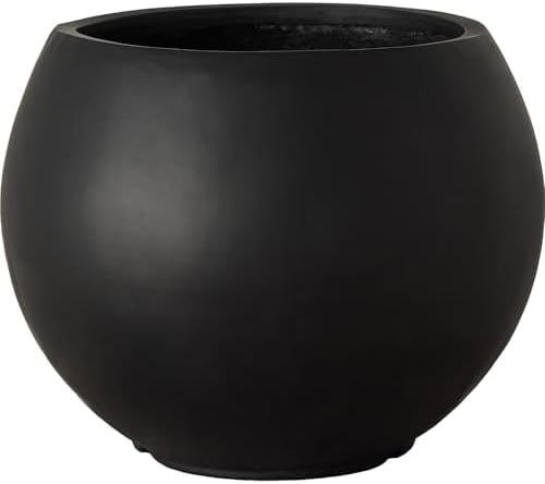 17" H x 21" Dia Modern Large Round Black Fiberstone Planter Pot with Drainage Hole, Lightweight UV-Resistant Planter for Olive Trees, Fiddle Leaf Fig & Tall Plants, Indoor Outdoor Entryway, Patio by Panlaolao