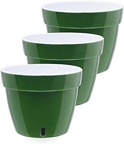 Gardenera 10.6" ASTI Self Watering Planter (Set of 3) in Green-Gold/White - Modern Flower Pot with Water Level Indicator for All House Plants, Flowers, Herbs, Succulents and Hanging Plants by Gardenera