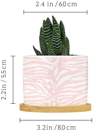 Tiger Print Light Pink White Planter Ceramic Animal Tiger Print Round Plant Pots with Drainage Holes and Bamboo Tray Pot for Succulents Cactus Garden Windowsill - Image 2