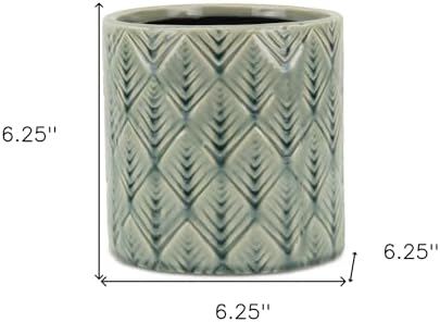 HomeRoots 6" Green Geometric Ceramic Indoor Outdoor Round Pot Planter - Image 5