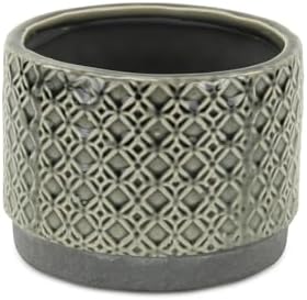 HomeRoots 7" Gray Geometric Ceramic Indoor Outdoor Round Pot Planter - Image 4