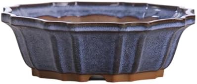 Willow Bonsai Ceramics Flower Design Bonsai Pot 8 Inch – Elegant Ceramic Bonsai & Succulent Planter, High‑Fired Frost‑Proof Stoneware with Drainage & Wiring Holes, Handmade in USA (Denim) by Handmade