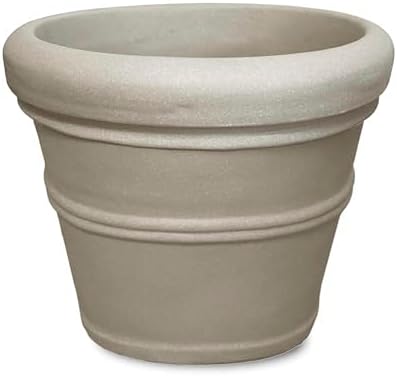 Crescent Garden Brunello Classic Rolled Rim Planter Pot, Indoor/Outdoor Weather-Safe Round Plant Pot, Small Plastic Houseplant Pot for Herbs, Succulents, Faux Plants - 12'' W (Parchment) by CrescentGarden