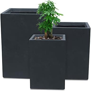 Kante Set of 3 Charcoal Concrete Tall Planters 13" 11" 9" Dia by Unknown