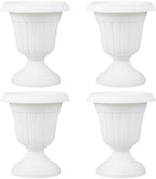 Giantex 18" Tall Vintage Planters Set of 4, Urn Plastic Flower Pots with/Pedestal Base & Pre-Marked Drain Hole, Indoor Outdoor Decorative Plant Containers for Front Porch Home Wedding (White) by Giantex