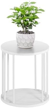 Plant Stand Indoor,small plant stool,Flower Pot Corner stand holder,Mid Century Heavy Duty Metal Tall Home Decor,Modern Round End Table,Small Rustic Display Stand for Living Room,Bedroom(White,14In) by Leinade