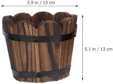 ARTIBETTER 2pcs Wood Vegetable Pot Barrel Planter Box with Handle, Medium Round Succulent Flower Planter for Outdoor Garden Patio, Carbonized Solid Wood Whiskey Barrel Decor - Image 2