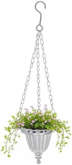 Vintage Iron Hanging Planter Basket with Chain, Rustic Distressed Metal Flower Pot Holder for Indoor Outdoor Plants, Farmhouse Hanging Wall Ceiling Decor, 17.7 Inch by VitaEst
