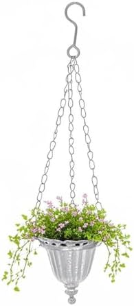 Vintage Iron Hanging Planter Basket with Chain, Rustic Distressed Metal Flower Pot Holder for Indoor Outdoor Plants, Farmhouse Hanging Wall Ceiling Decor, 17.7 Inch by VitaEst