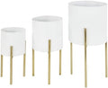 Deco 79 Metal Indoor Outdoor Planter Large Planter Pot with Removable Gold Stand, Set of 3 Planters 18", 14", 12"H, White by Unknown