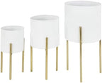 Deco 79 Metal Indoor Outdoor Planter Large Planter Pot with Removable Gold Stand, Set of 3 Planters 18", 14", 12"H, White by Unknown