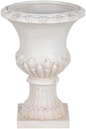 Christopher Knight Home 24.8 Inch Vintage Fleur-de-Lis Pedestal Urn Planter MGO Outdoor Flower Pot Faux Stone Garden Planter for Patio Porch Entryway Decor, Antique White - Image 7