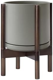 D'vine Dev Ceramic Pot with Walnut Wood Stand, Grey, 10 in, 55-B-X-3 - Image 7