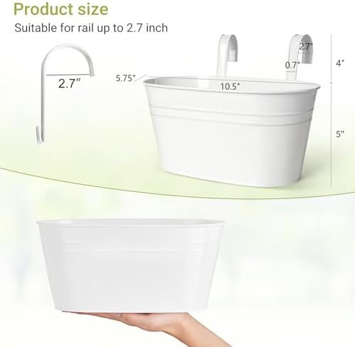 Dahey 10.5 Inch Metal Hanging Flower Pots 5 Pcs Outdoor Railing Planter Box - Image 2