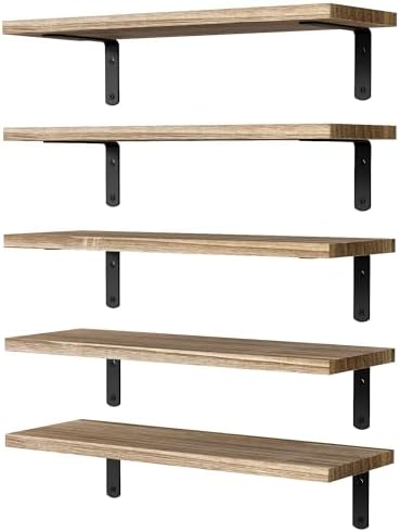 DOLLFIO Floating Wall Shelves, Decor & Storage, Rustic Brown, 16.5'', 5Pcs by DOLLFIO