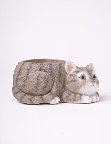 HAUCOZE Cat Planter Succulent Pot Animal Statue Modern Decor 7.9 Inch - Image 2