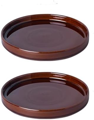 Ceramic Plant Saucer 7 Inch, 2 Pack Round Plant Trays for Indoors/Outdoors, Flower Pot Saucers for Holding Water Drips and Soil, Ceramic Drainage Tray for Plant Pot (Reactive Glaze Brown) by Fzfeiyy