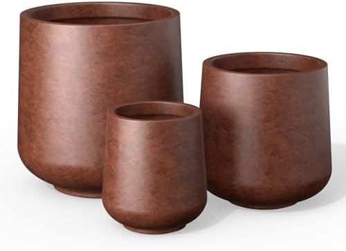 Kante 3-Pack 16.5" 13" 9.4" W Round Rusty Concrete Planters by Unknown