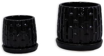 Modern Minimalist Ceramic Flowerpots: 2-Pack Sleek Striped Design - Frost/Heat/Weather Resistant with Drainage Holes - Indoor/Outdoor Planter for Home & Garden Decor - Image 5