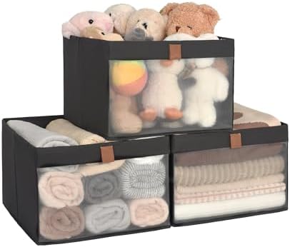 StorageWorks Closet Organizer Bin with Clear Window, Black, 14.5x14.5x10.25 by StorageWorks